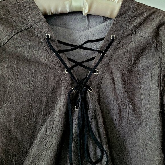 Abase Women's Tunic Shirt Lace Up * Khaki * 59% Cotton 3/4 * Bell Sleeve * Small - Picture 10 of 10